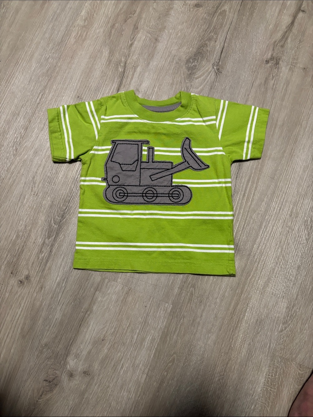 Garanimals Lime Green Striped Tee‎ with Gray Bulldozer Applique